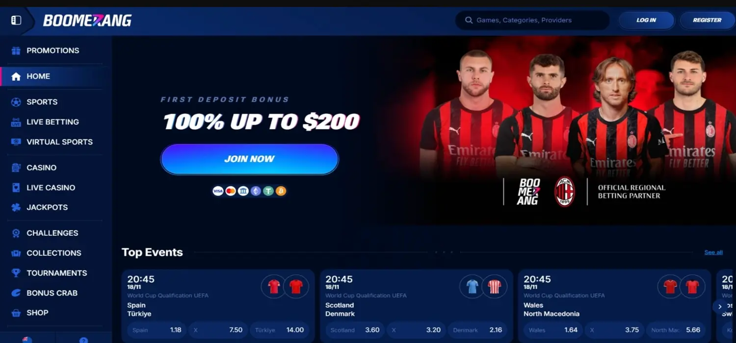 Scommesse senza documenti su Boomerang, con il palinsesto sportivo e gli eventi in programma